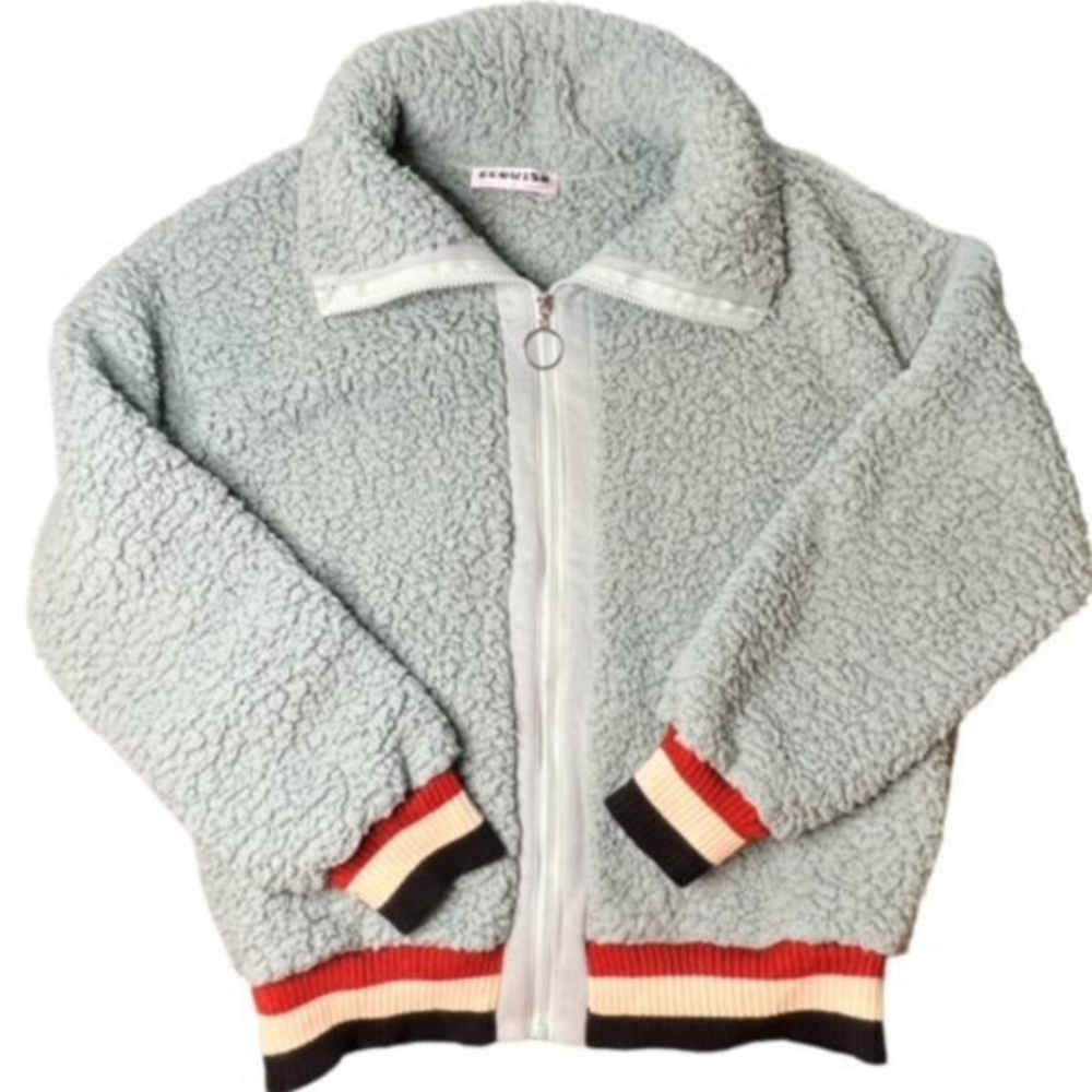 BUNDLE 3 FOR‎ $18-Ecowish Women Small Pale Green Faux Fuzzy Sherpa Collar Bomber
